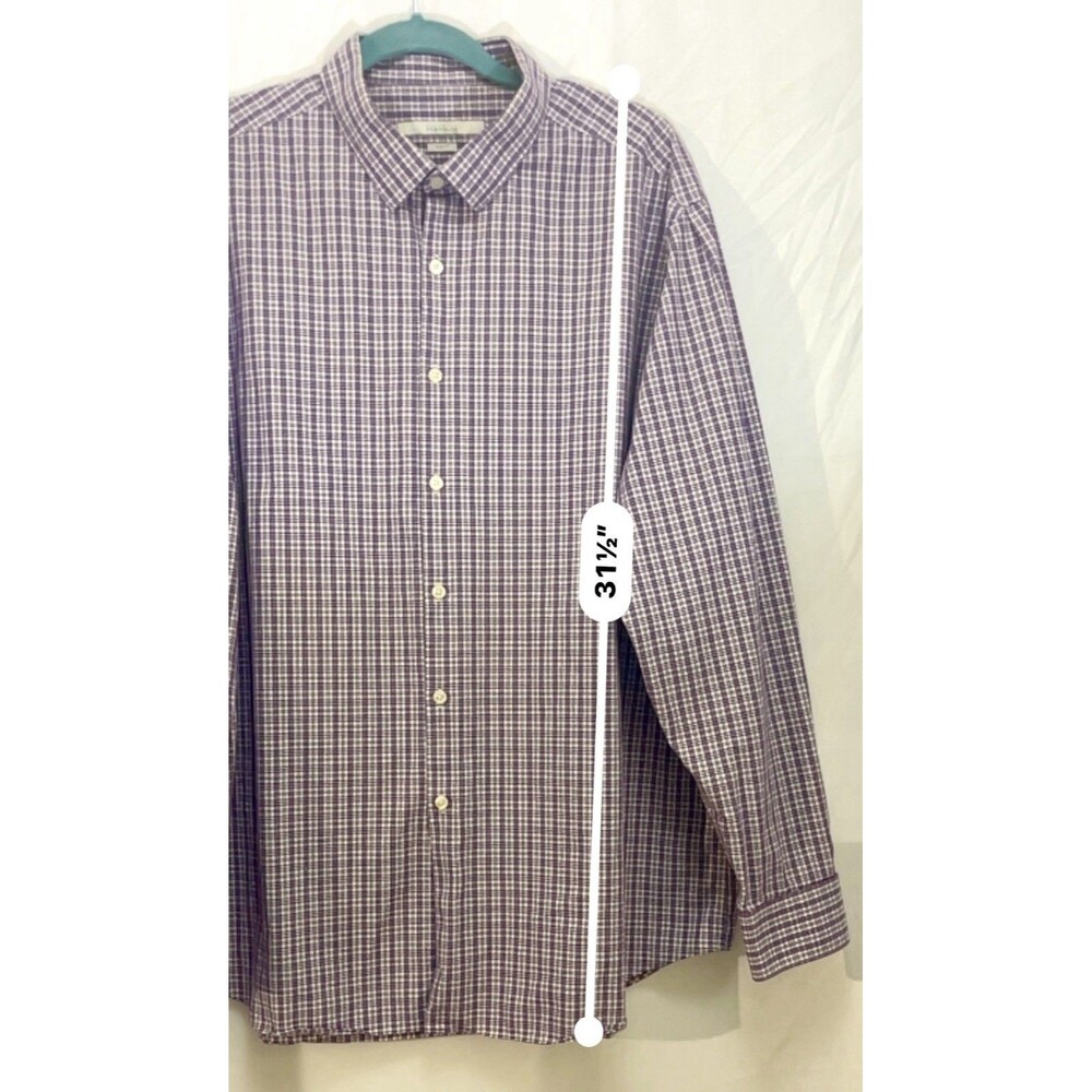 Perry Ellis Portfolio Slim Fit Shirt Long Sleeve Purple Plaid Men’s XXL 36/37 - Picture 5 of 6
